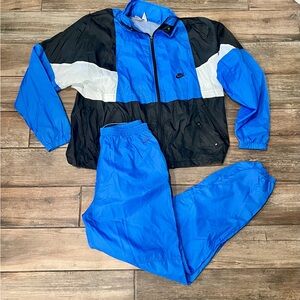 Vintage Nike Men’s Tracksuit XL Blue Wht Blk 100% Nylon Made in Thailand